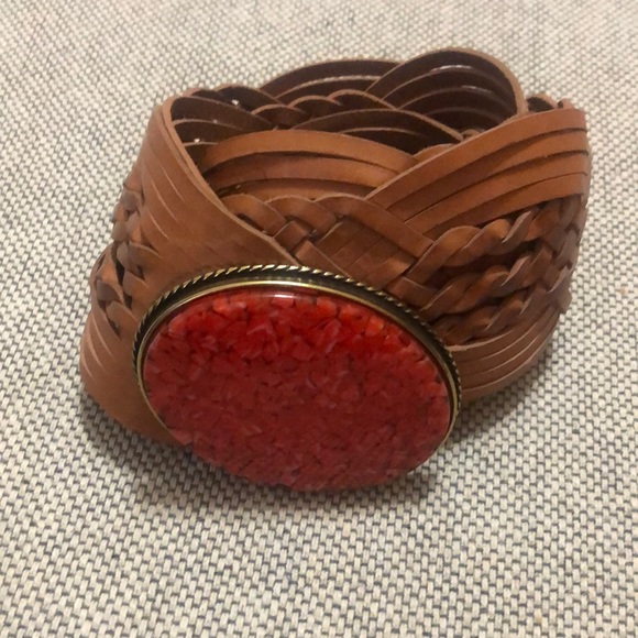 Boston proper brown leather belt with acrylic buckle - Picture 2 of 6